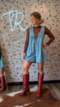 V-Neck Lace-Up Sleeveless Denim Shorts Jumpsuit
