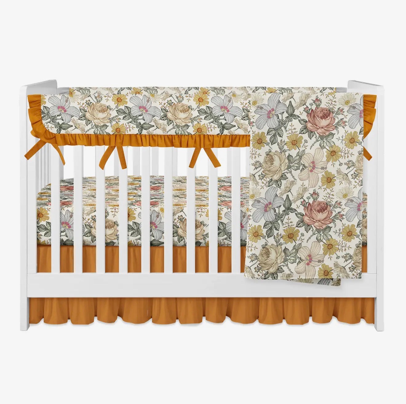 Vintage Floral Crib Bedding Set Baby Bedding Set 4 Pieces